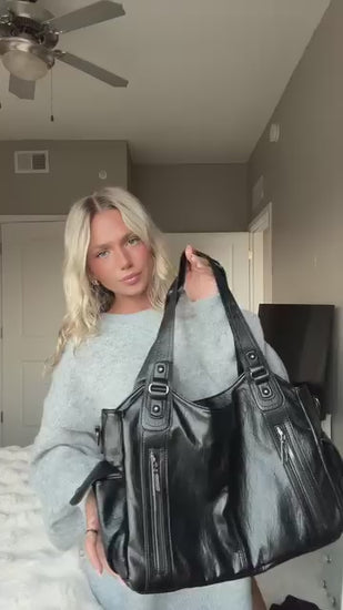 Sac à main vintage SIA en cuir végan noir élégant avec bandoulière ajustable